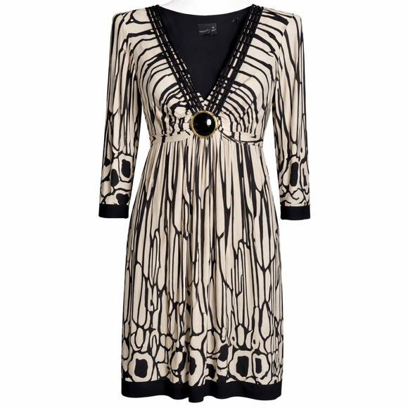 Muse Dresses & Skirts - Muse Black Ivory Abstract Print Empire Waist Dress Size 14 Statement Chic NWT